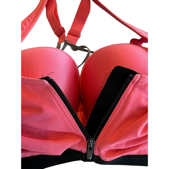 Victoria Secret Knockout Sport Bra Front Zip Underwire Sz 38D Pink & Black - Picture 2 of 8